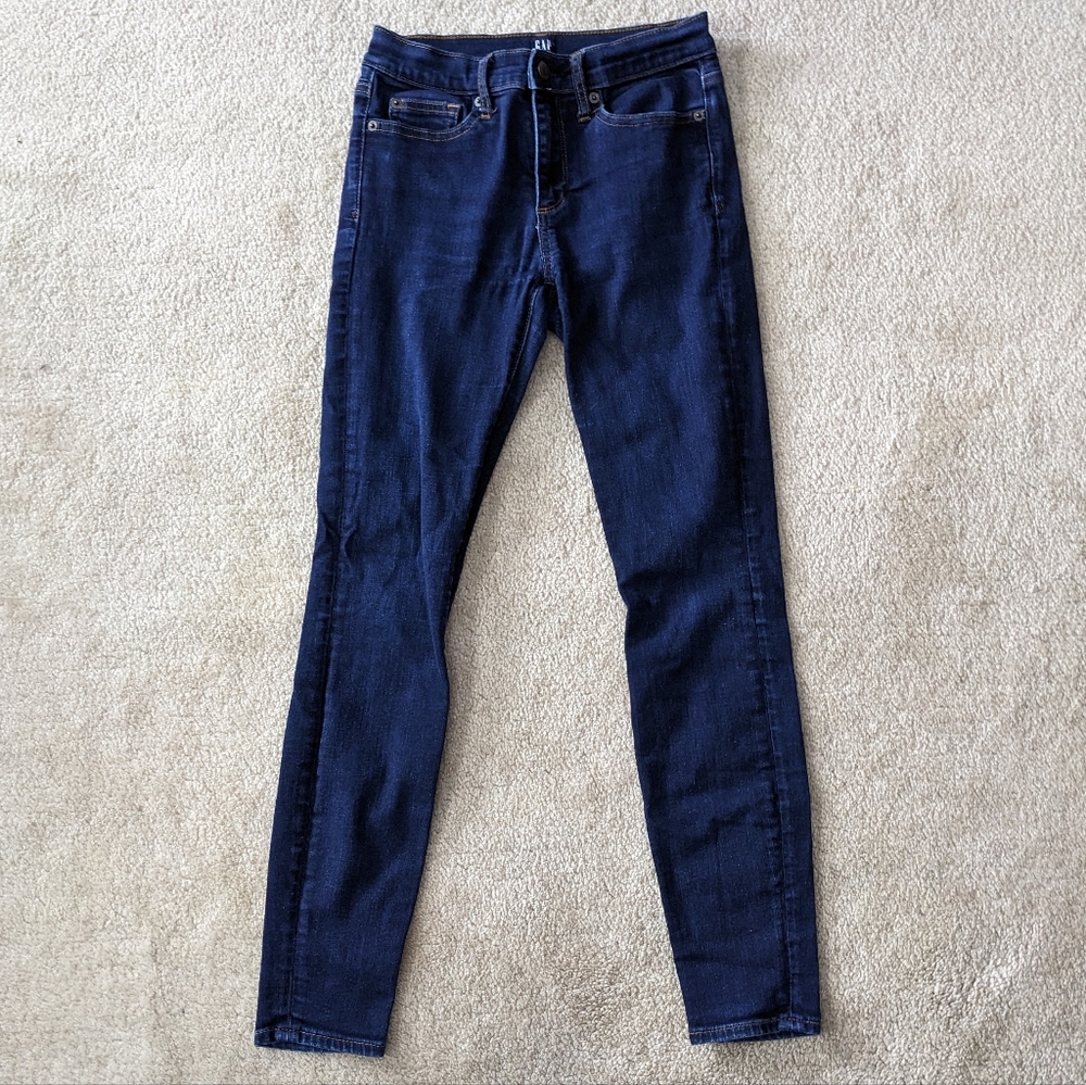 Gap Denim Mid-Rise Dark Blue Skinny Jeans | Size 26
